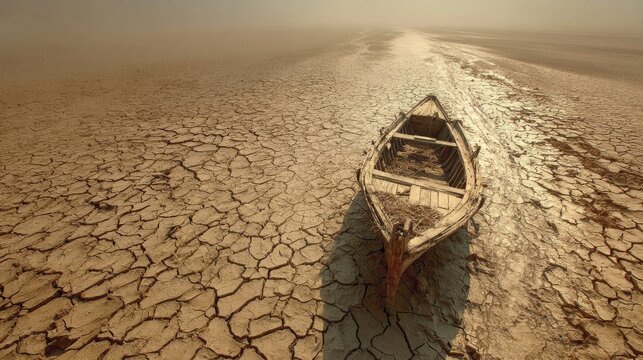 canoe in a dry desert