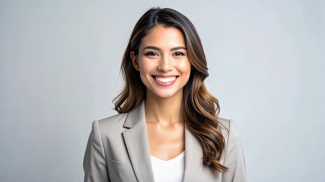 Professional woman with composed smile conveying confidence and approachability