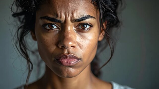 Intense portrait of woman with serious expression conveying strength and focus
