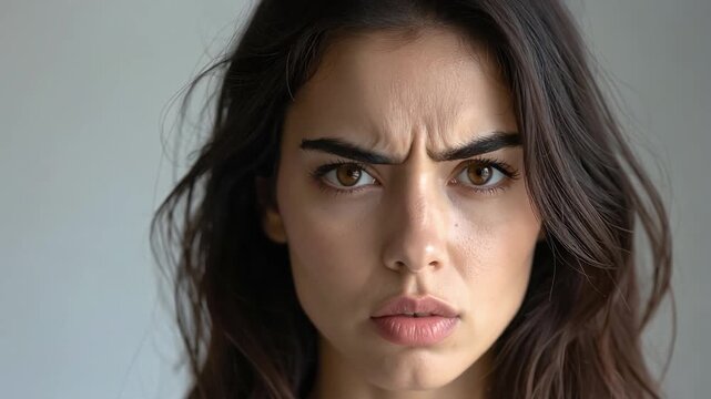 Close portrait of woman with stern expression showing determination and resolve