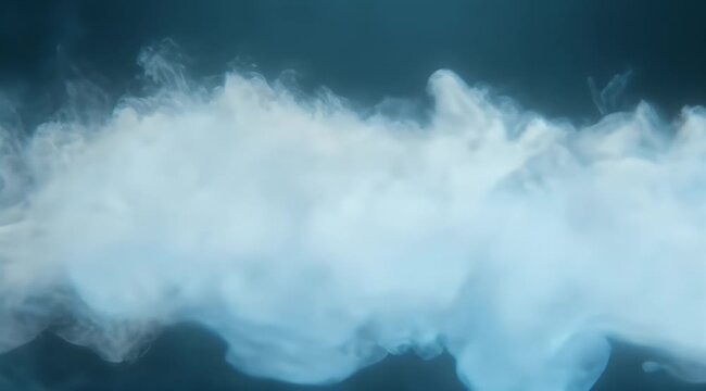 Ethereal blue and white wisps of smoke drift across a dark teal background