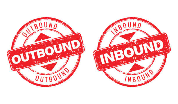 Red grunge rubber stamp icons for inbound and outbound logistics and warehouse inventory management