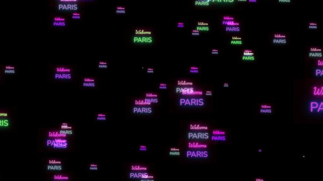 Neon Welcome Paris Signs Collage Glowing Nighttime Travel Greeting Background