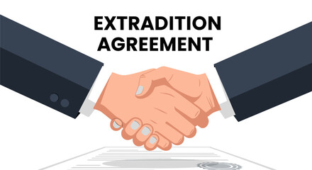 Obraz premium Extradition agreement concept illustration with two businessmen shaking hands.