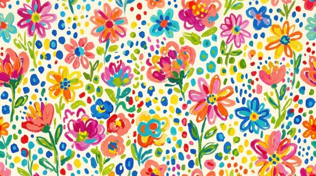 Vibrant Watercolor Floral Pattern - Colorful Flowers on White Background.