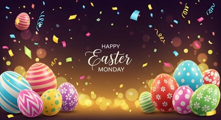 Easter eggs celebration, Happy Easter Monday, colorful decorated eggs, festive background