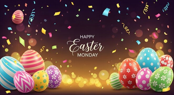 Easter eggs celebration, Happy Easter Monday, colorful decorated eggs, festive background