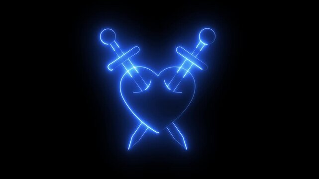 Glowing neon broken heart icon isolated on black background. Broken heart icon animation. Concept of unrequited love, broken heart neon animation Neon broken line heart divorce icon.4k video 