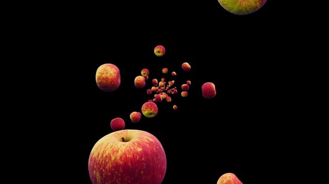 apples fall from dark space. looping animation. vertical video