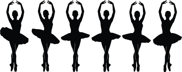 Ballet dancer silhouette set, graceful ballerina in tutu performing classical dance poses isolated on white background vector illustration © MdNurAlam
