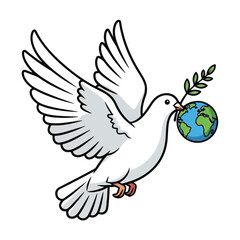 Obraz premium White Dove Carrying the Globe Across Sky: A Peaceful Messenger of Our World.