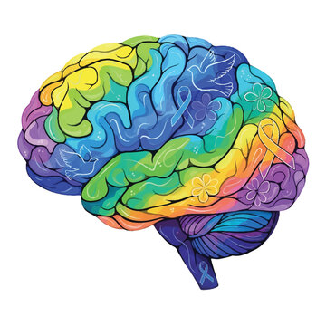 Vibrant Multicolor Brain Illustration Highlighting Neural Complexity.