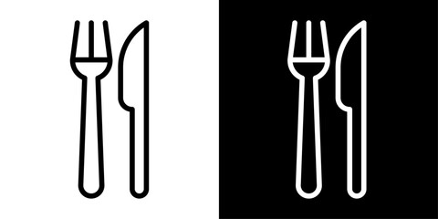 Fork and knife icon representing dining, restaurant service, food menu, cutlery utensils and hospitality dining concepts.