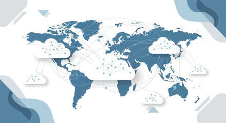 Naklejka premium Global Cloud Computing Network Connecting Continents and Countries