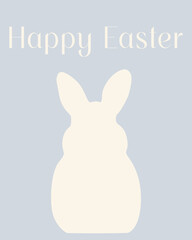 Fototapeta premium Minimalist Happy Easter vector poster with a cream bunny silhouette on dusty blue. Modern, clean greeting card design for holiday decor and spring seasonal branding.