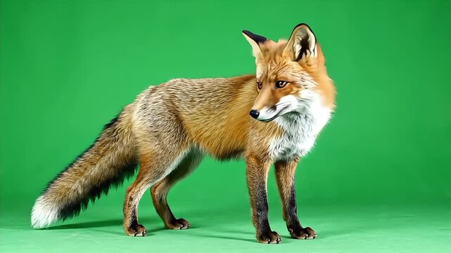Captivating Red Fox Standing Gracefully on a Vibrant Green Screen Background.