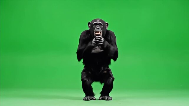 Chimpanzee on Green Screen Reacting with Surprise and Excitement.