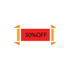 Red rectangle with 30 percent off text surrounded by orange arrows discount offer sale percentage