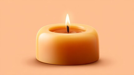 A single lit thick orange candle with a warm glowing flame casting gentle light, perfect for creating a peaceful ambiance.
