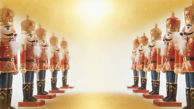 Nutcracker Soldiers Standing in Formation for Christmas Holiday Celebration.