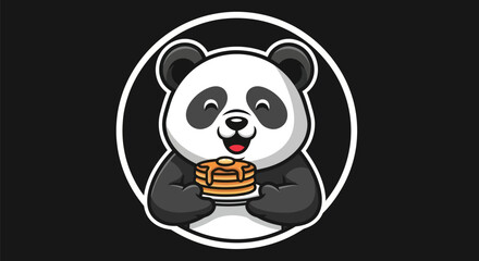 Cartoon panda holding stack of pancakes © Ditanjay