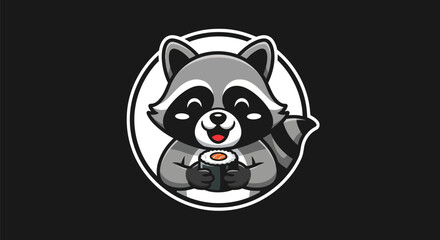 Cartoon raccoon holding sushi food