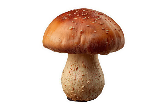 Fresh king bolete mushroom with a thick stem and brown cap, indicating natural forest growth and healthy eating