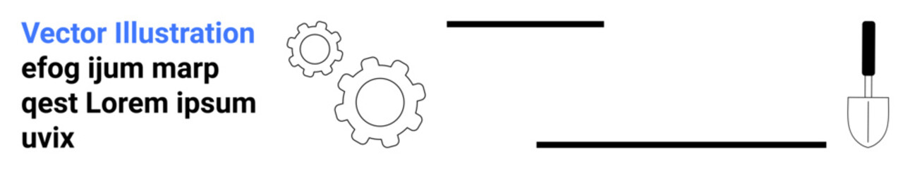 Industrial design, engineering diagrams, mechanical processes, technical concepts, construction tools, creative layouts. Gears, a shovel icon aligned lines and text placeholders. Industrial design © robu_s
