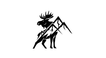 Moose and mountain silhouette icon