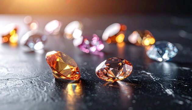 Sparkling faceted gemstones in assorted colors and cuts displayed with exquisite detail