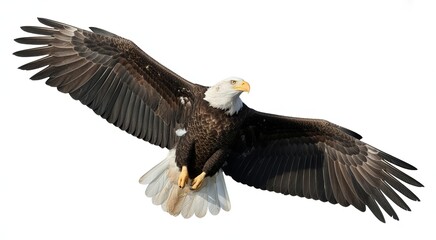 Obraz premium Bald eagle with wings spread in flight bird raptor
