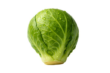 Fototapeta premium Fresh Brussels sprout with water droplets, symbolizing nutrition, agriculture, and culinary freshness.