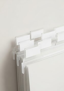 Hanging file folder tab set isolated for transparent background use, designed for document archive labeling visuals and office filing system presentations