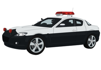 Modern Japanese Police Patrol Car Vector Illustration, Black and White Law Enforcement Sports Coupe © создать 8 углов