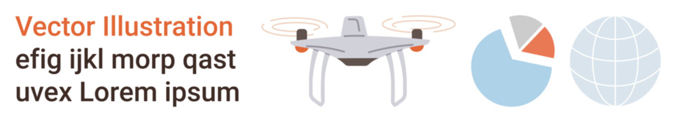Obraz premium Data analysis, technology, geographic research, aerial photography, global innovation, business analytics. A quadcopter, pie chart and globe icons. Data analysis and technology concept