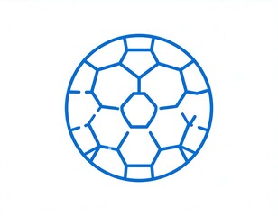 Obraz premium An icon depicts a simplified, blue-outlined soccer ball against a white background. The ball's classic pentagon and hexagon design is visible