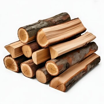 Stack of chopped firewood logs isolated on white background