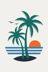 Fototapeta premium beach palm trees sunset vector illustration travel icon