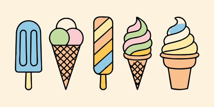 ice cream popsicle cone soft serve dessert vector illustration set