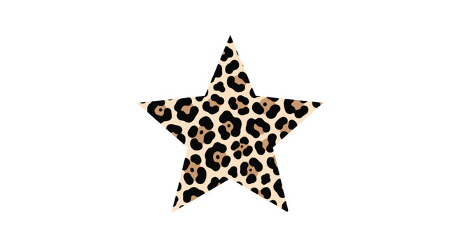 A five-pointed star filled with a distinctive leopard print pattern is prominently displayed against a plain white background.