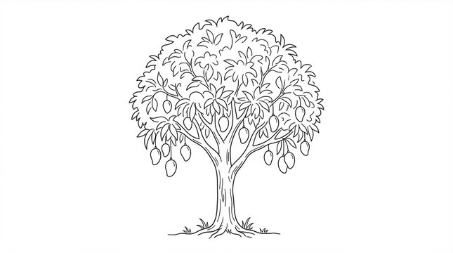 line art mango tree for children's coloring book and learning