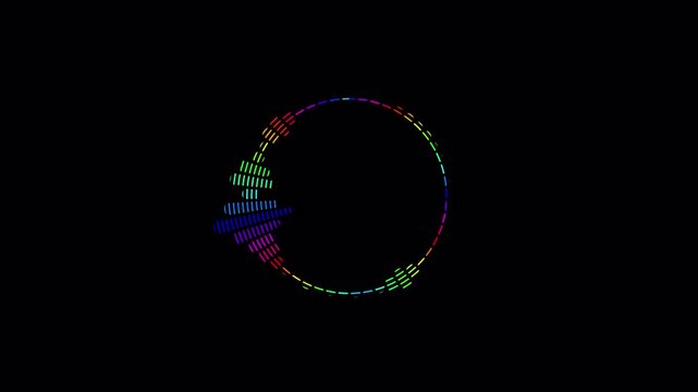 Sound wave circle equalizer simulation, audio waves animation on transparent background. 4k video animation with alpha channel.