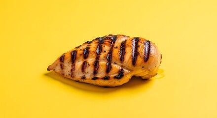 Grilled sausage on yellow background with grill marks