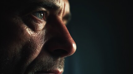 Obraz premium Close-up of a man's face with a worried expression