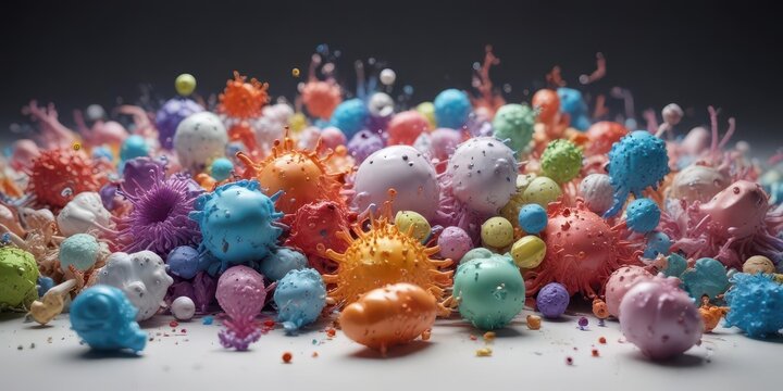 Colorful microbes burst from pristine porcelain,  bathroom, microbes,  viruses
