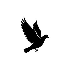 Obraz premium A sleek black bird captured in mid-flight with wings spread wide