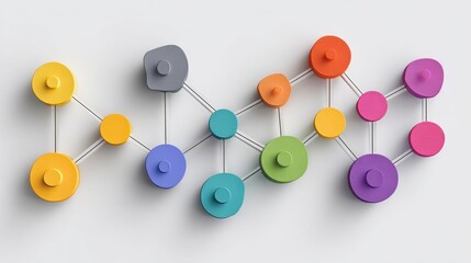 A creative mind map chart clipart, brainstorming process element, colorful connected nodes, flat design, isolated on white background.