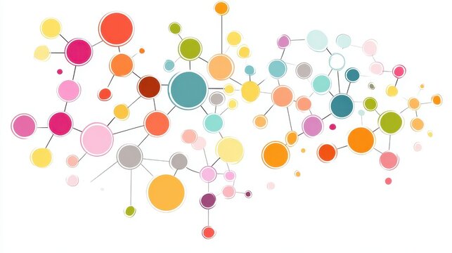 A creative mind map chart clipart, brainstorming process element, colorful connected nodes, flat design, isolated on white background.