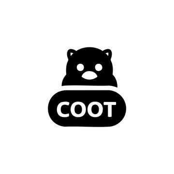 A stylized black cartoon bear wearing a circular badge labeled coot