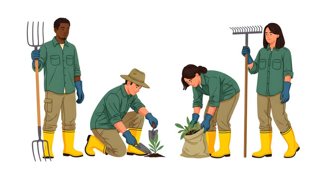 World earth day volunteers planting trees and cleaning up environment